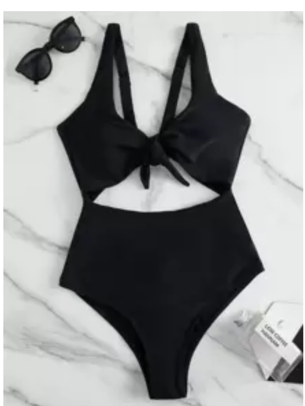Cider Black Tie-Front Cutout One-Piece Swimsuit